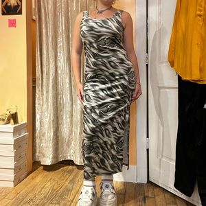 Vintage y2k zebra print velour bodycon dress